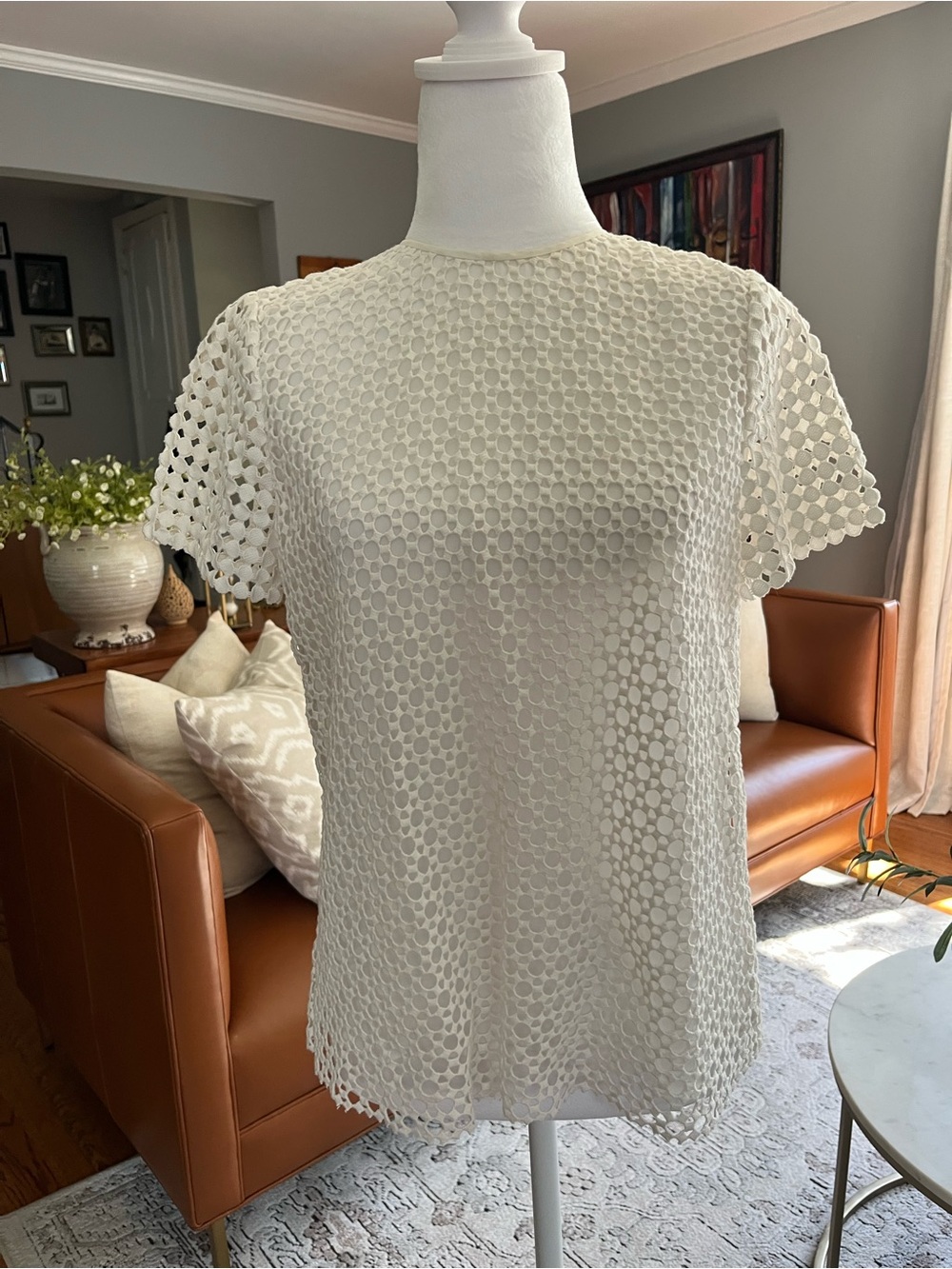 Tory Burch White Lace Crochet Top Size 6